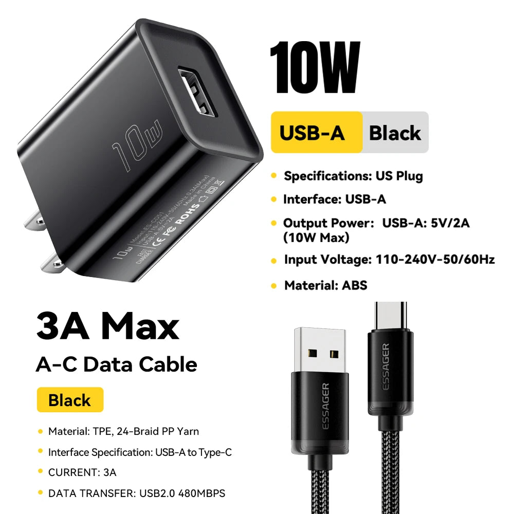 Essager Mini 10W USB-C Fast Charger - Travel Adapter