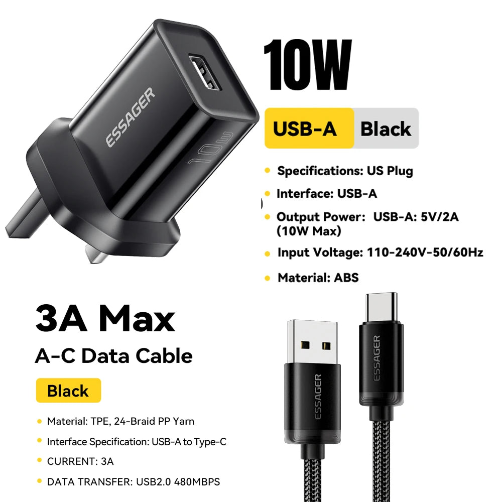 Essager Mini 10W USB-C Fast Charger - Travel Adapter