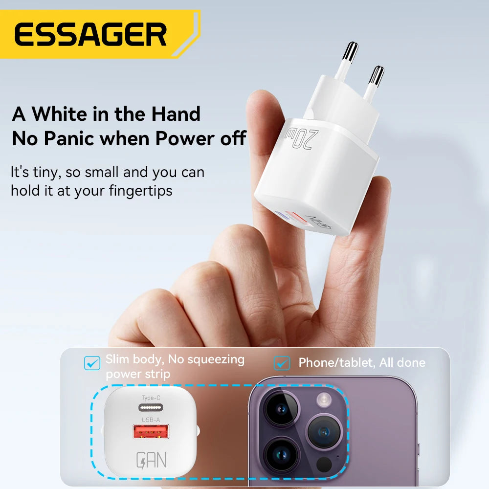 Essager 20W GaN USB-C Fast Charger for iPhone & iPad