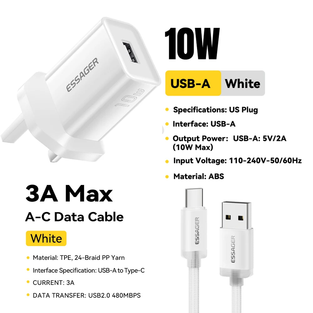 Essager Mini 10W USB-C Fast Charger - Travel Adapter