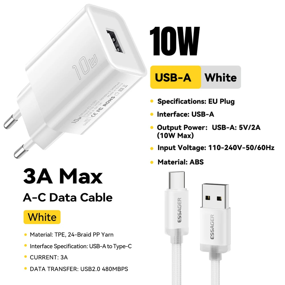 Essager Mini 10W USB-C Fast Charger - Travel Adapter