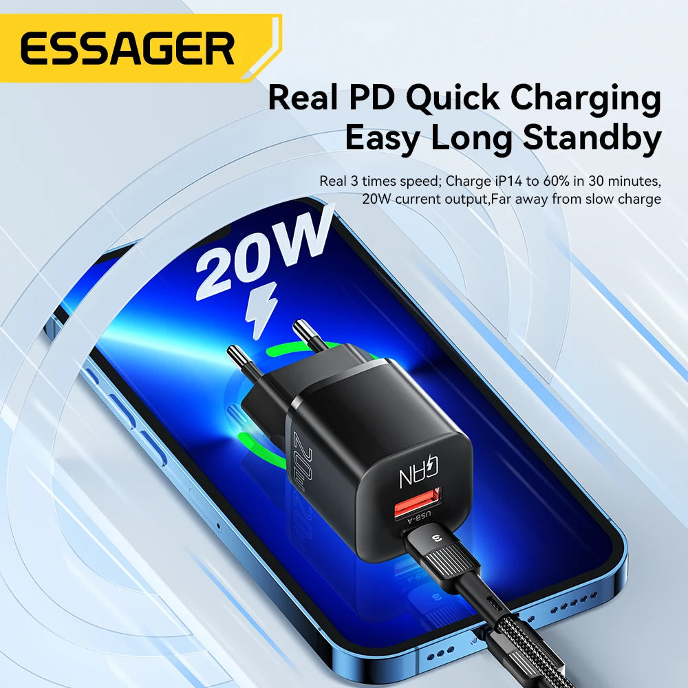 Essager 20W GaN USB-C Fast Charger for iPhone & iPad