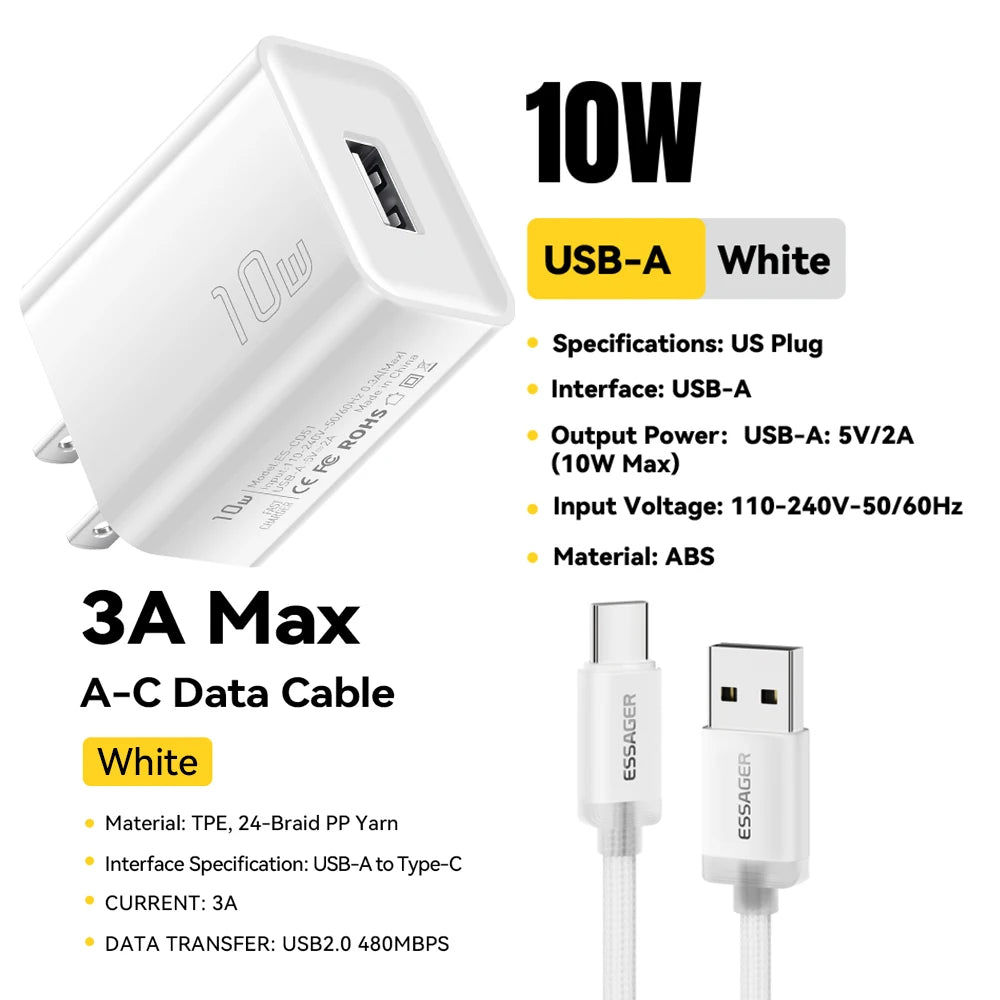 Essager Mini 10W USB-C Fast Charger - Travel Adapter