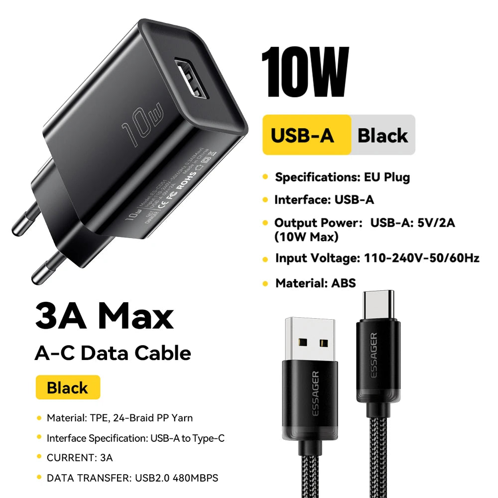 Essager Mini 10W USB-C Fast Charger - Travel Adapter